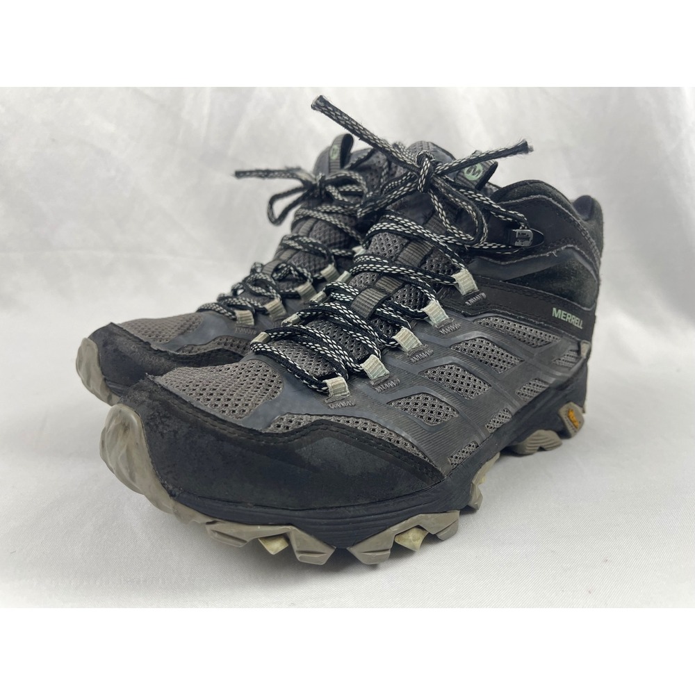 Merrell Moab FST Mid Waterproof Women 9 Granite Black Hiking Boots Vibram J37146